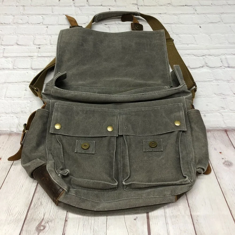 S-ZONE Camera Messenger Bag Leather Canvas DSLR Shoulder Crossbody Bag B294 -26
